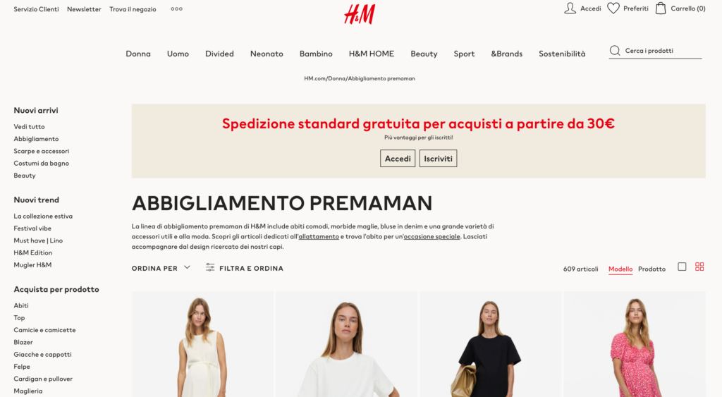abbigliamento premaman online H&M